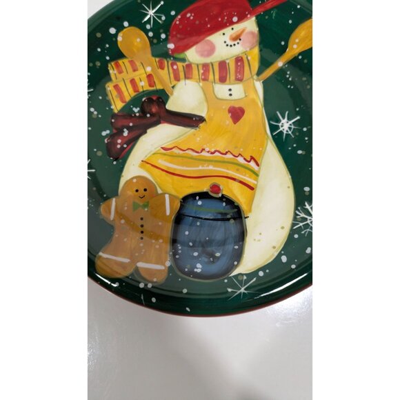 Certified International Hand-Painted Snowman Holiday Plate Green Christmas - Picture 5 of 7
